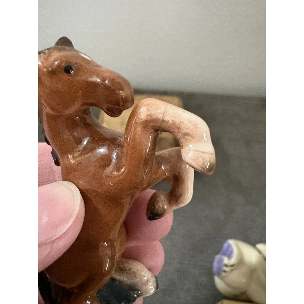 Small Porcelain Vintage Rearing‎ Bay Horse Figurine